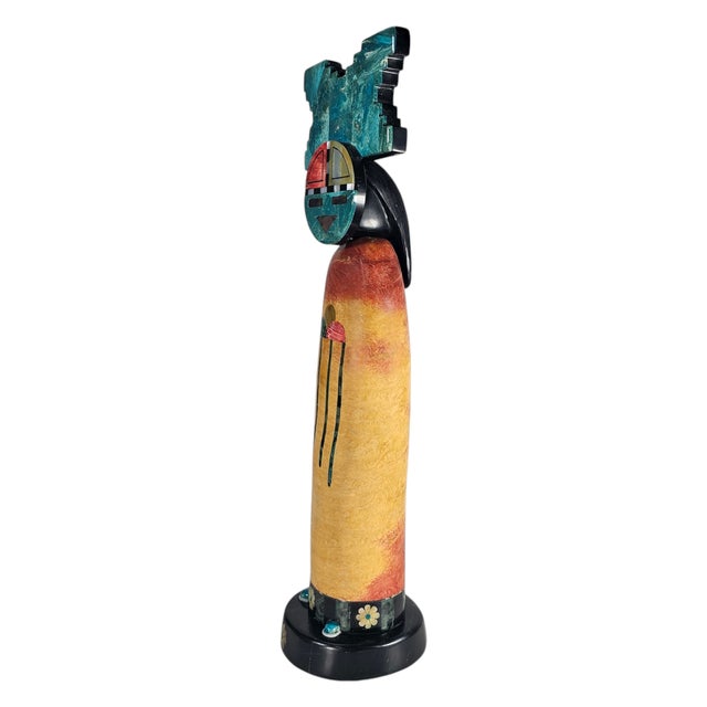Late 20th Century Rain Cloud Kachina Sculpture by Pedro Jimenez Iii, Blue Elk, Stone Inlay, 18" For Sale - Image 5 of 15