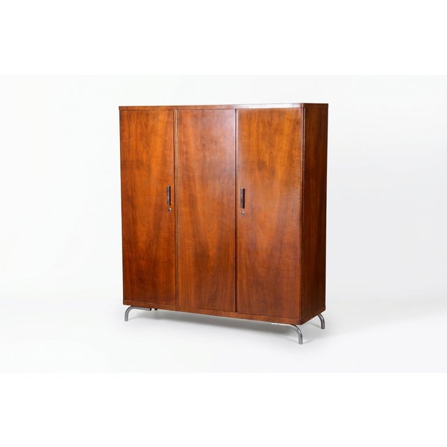 Bauhaus Wardrobe in Chromed Steel and Walnut by Slezak, Czech, 1930s For Sale - Image 10 of 10