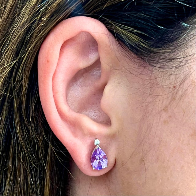 Natural Amethyst Diamond Earrings 14k Gold 3.71 TCW Certified For Sale - Image 9 of 11