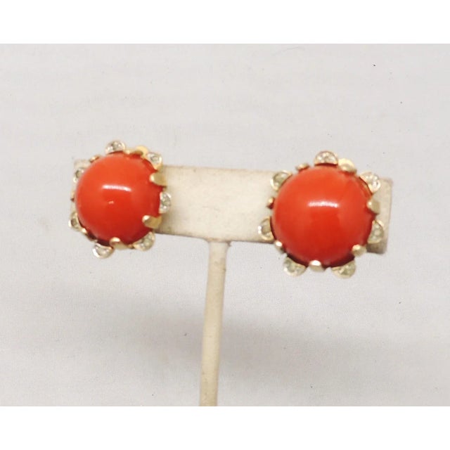 1950s Vintage 1950s Signed Nettie Rosenstein Cabochon Faux-Carnelian Clip Earrings - 2 Pieces For Sale - Image 5 of 7