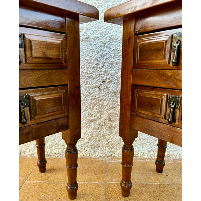 20th Century Spanish Nightstands with Two Drawers and Iron Hardware, 1950s, Set of 2 For Sale - Image 6 of 18