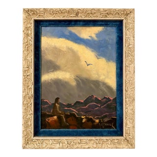 Mid Century Figurative Girl Abstract Impressionist Original Oil Painting by Herman Rednick, Blue, Purple and Off-White, Framed For Sale