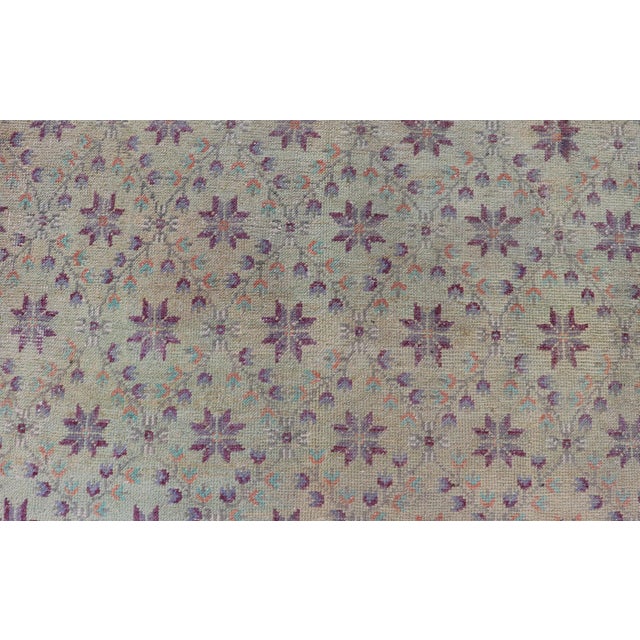 Textile Vintage Turkish Oushak Konya-Tulu With Floral Blossoms and Latticework Design 4'4 X 9'5 For Sale - Image 7 of 11