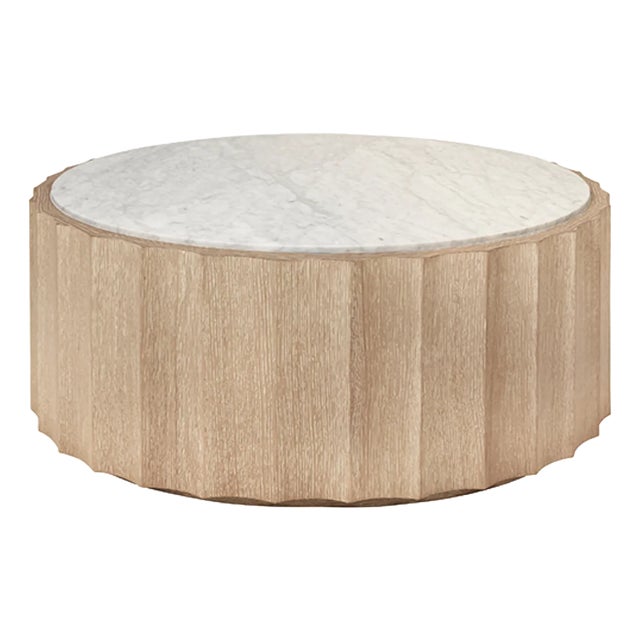 Matthew Izzo Home - Moore Fluted Cerused Oak Coffee Table With White Carrara Marble Top For Sale