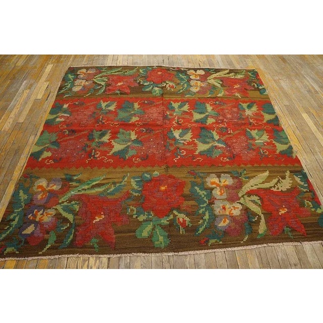 1900s Red Raspberry Floral Antique Kilim European Besserabian Flat-Weave 6'7''x 7' Wool Carpet Rug For Sale - Image 12 of 12