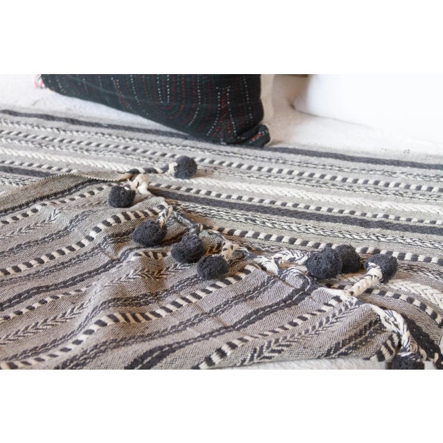 1990s Navy Hand-Loomed Cotton Pom-Pom Throw For Sale - Image 5 of 7