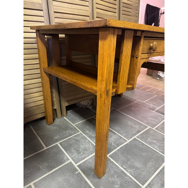 Mission 1960s Larkin Vintage Mission Oak Quarter Sawn Library Table For Sale - Image 3 of 12