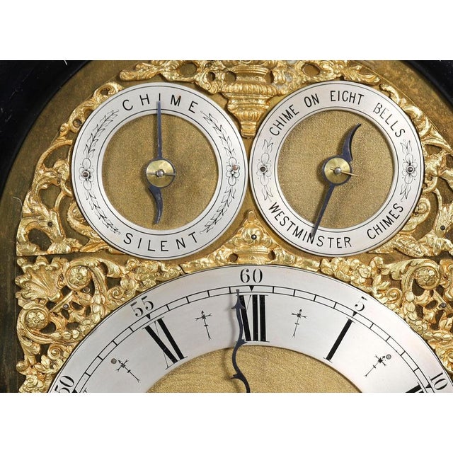 Copper Antique Ormolu Mounted Ebonised Gilt Bronze Chiming Mantel Clock, C1860 For Sale - Image 8 of 18
