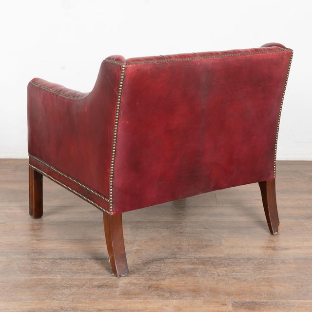20th Century English Vintage Red Leather Square Club Chair For Sale - Image 12 of 12