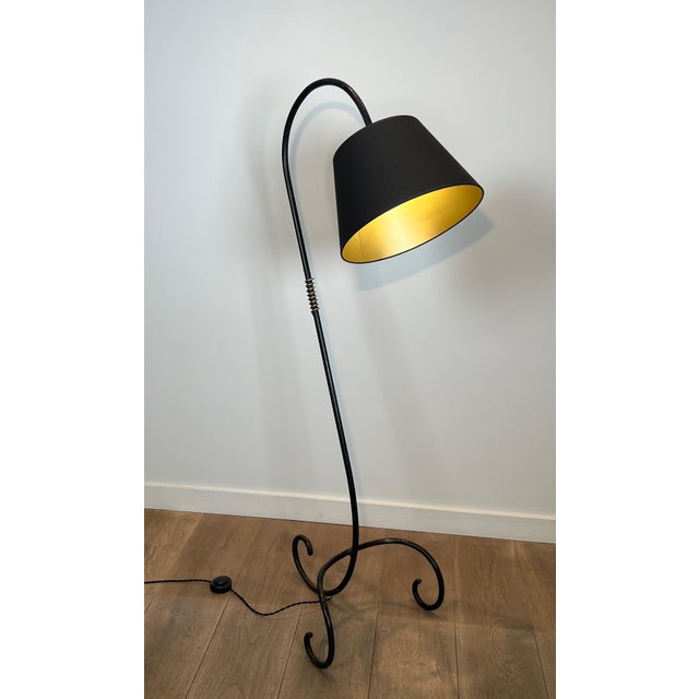 1950s Black lacquered and brass floor lamp in the style of Jean Royère For Sale - Image 4 of 12