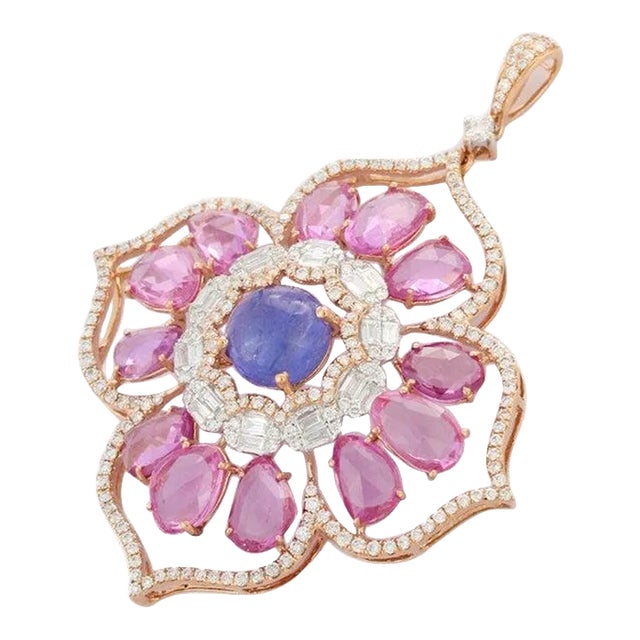 VRJewels Multi-Sapphire Pendant in 18k Rose Gold For Sale
