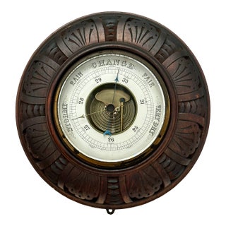 Nice Quality Antique European Hand Carved Walnut Wall Barometer - Circa Late 19th Century For Sale