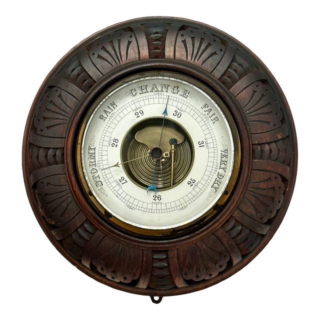 Nice Quality Antique European Hand Carved Walnut Wall Barometer - Circa Late 19th Century For Sale