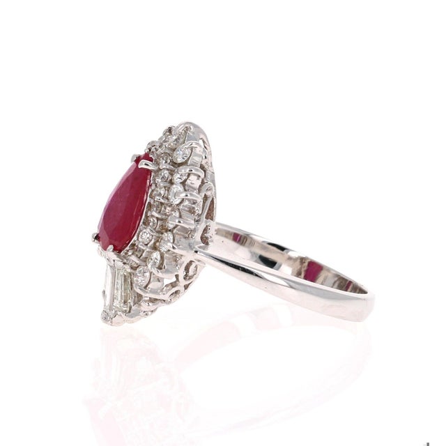 Contemporary 2.22 Carat Ruby Diamond White Gold Ballerina Style Cocktail Ring, Size 7 For Sale - Image 3 of 6