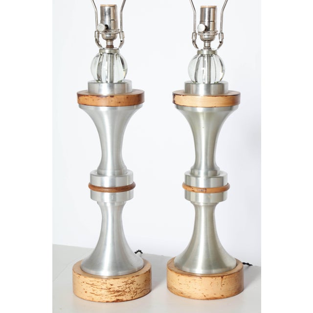 Russel Wright 1950s Russel Wright Spun Aluminum, Maple and Crystal Ball Table Lamps - A Pair For Sale - Image 4 of 12