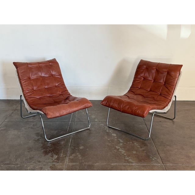 Vintage 1970's Cognac Leather Swedish Lounge Chairs For Sale In Los Angeles - Image 6 of 15