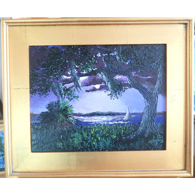 Blue "Night Sail" - Mark Stanford (American B. 1959 - ) - Signed Original Palette Knife Oil Painting For Sale - Image 8 of 12
