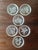 Set of 6 Val Saint Lambert crystal coasters with original box. Each coaster is finely engraved with floral motifs. The set...