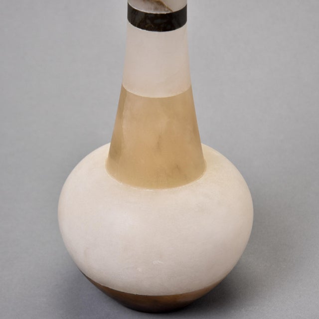 New Italian White Alabaster Vase With Contrasting Dark Bands For Sale - Image 10 of 10