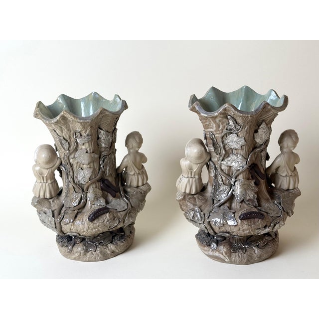 Figural Majolica Tree Trunk Vases by Villeroy & Boch, Germany, 1890, Set of 2 For Sale - Image 15 of 18