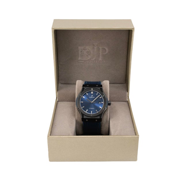 Hublot Classic Fusion 45mm 511.cm.7170.rx Titanium Blue Dial Black Ceramic Watch For Sale - Image 10 of 11