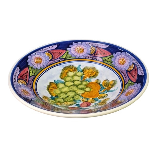 Vintage Hand Painted Vibrant Floral Fruit Ceramic Made in Greece Platter For Sale