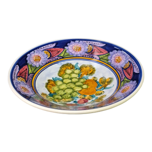 Vintage Hand Painted Vibrant Floral Fruit Ceramic Made in Greece Platter