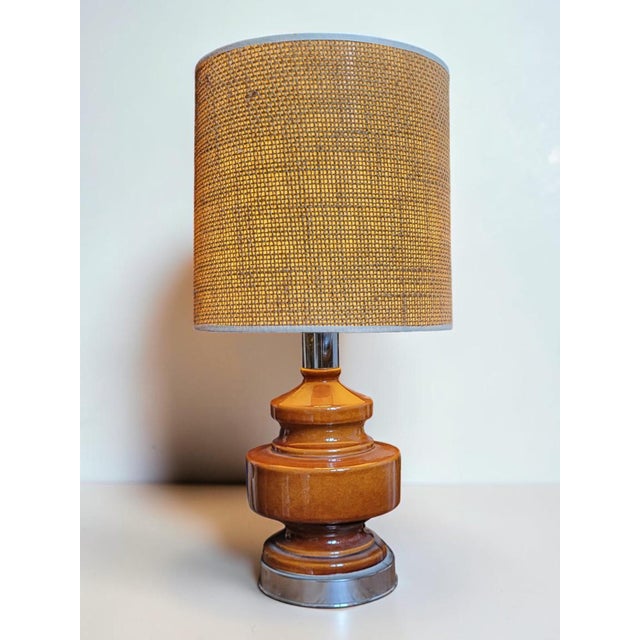 Vintage Table Lamp in Glazed Ceramic and Chromed Metal, 1970s For Sale - Image 6 of 9