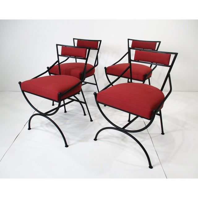 French Iron and Upholstered Outdoor Indoor Dining Chairs For Sale - Image 11 of 12