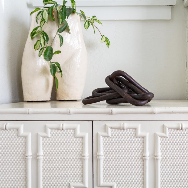 Coffee Primitive Hand Forged Iron Logging Chain or Ship Anchor Chain For Sale - Image 8 of 13