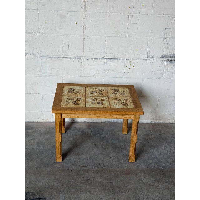 Oak Tile Coffee Table With Leaf Print Danish Mid-Century Modern 1960s For Sale - Image 4 of 9