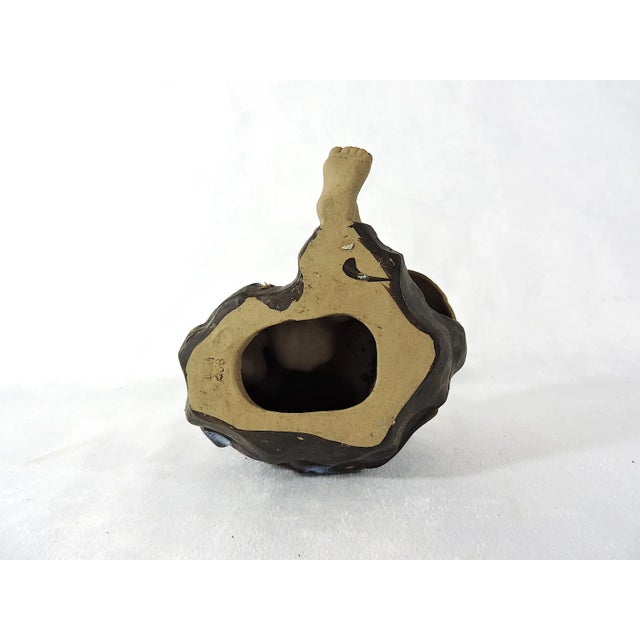 1980's Chinese Shiwan Figure of the Elderly Rice Field Worker With. Blue Cape and Hat, Garden Ornament Figure For Sale In Tampa - Image 6 of 6