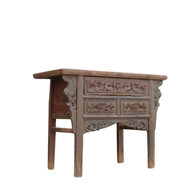 Chinese Early 18 Century Hand Carved 3 Drawers Antique Chinese Table For Sale - Image 3 of 8