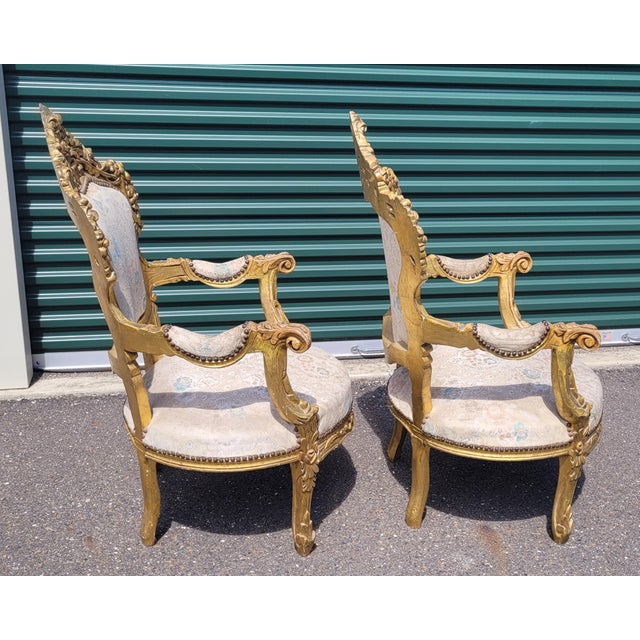 Mid 20th Century A Pair of Oversized Gilt Wood Rococo French Armchairs For Sale - Image 4 of 13