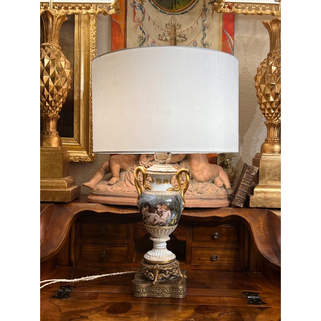 Late 19th Century French Louis XVI Style Hand Painted & Gilded Porcelain Vase Turned to a Table Lamp For Sale - Image 9 of 10