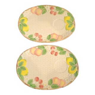 Vintage Large Fitz and Floyd Textured Basket Weave Fruit Serving Platters- a Pair For Sale