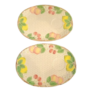 Vintage Large Fitz and Floyd Textured Basket Weave Fruit Serving Platters- a Pair