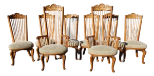 Set of 8 Vintage Mid Century Enkeboll La Condesa Oak Highback Spindle Chairs