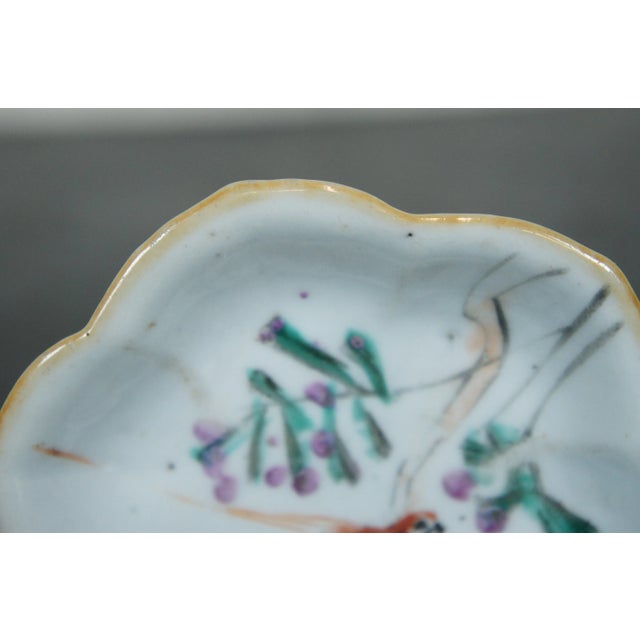 Antique Qing Dynasty Chinese Export Porcelain Footed Dish Lotus Bird Compote For Sale - Image 10 of 11