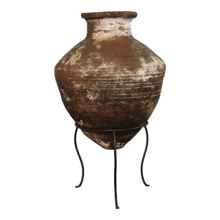 19th Century Mediterranean Large Terra Cotta Amphora Floor Vase on Stand For Sale