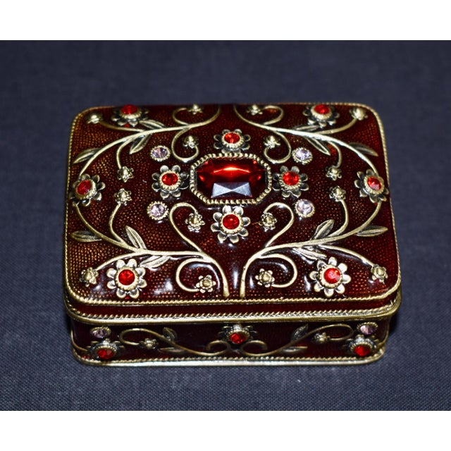 Paint Vintage Two's Company Jeweled Enamel Trinket Box Burgundy Red Victorian Ornate For Sale - Image 7 of 16