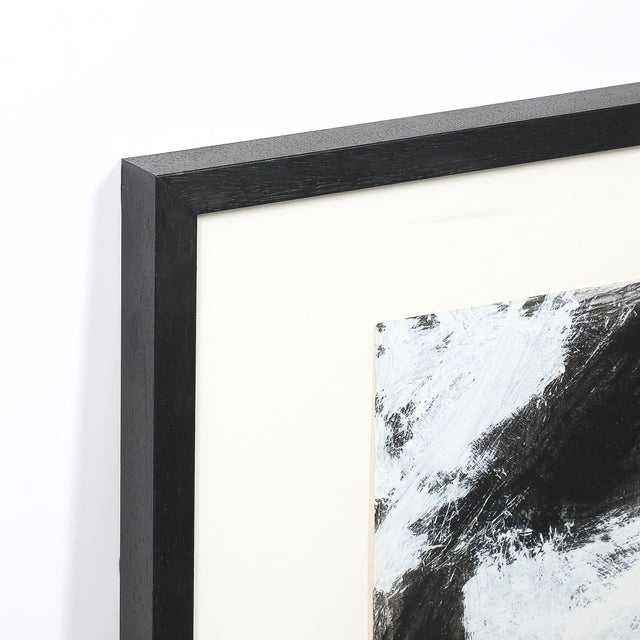 This striking Mid-Century Modernist black-and-white gestural abstraction, executed in acrylic on paper by renowned...