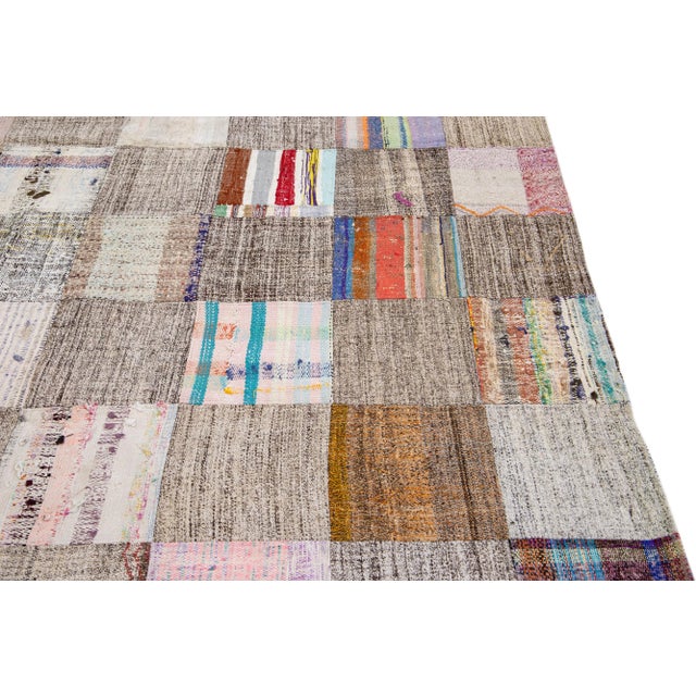 Vintage Multicolor Handmade Patchwork Turkish Wool Rug For Sale - Image 10 of 12