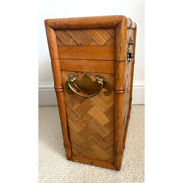 Vintage Woven Rattan Filing Box With Brass Handles For Sale - Image 9 of 12