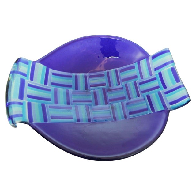 Vintage Postmodern Blue Fused Art Glass Sculptural Bowl, circa 1980 For Sale - Image 16 of 17