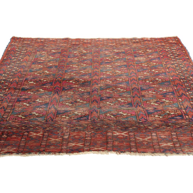 Tribal 1890's Antique Turkoman Tekke Rug - 03'06 X 04'03 For Sale - Image 3 of 9