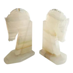 Bookends Carved Onyx With Horse Motif - A Pair