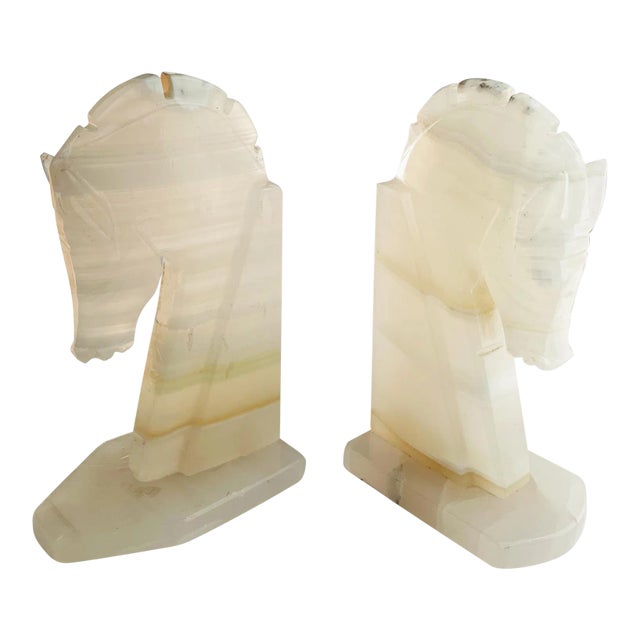 Vintage Carved Onyx Bookends With Horse Motif - a Pair For Sale
