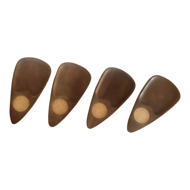 Mid-Century Modern Wood Divided Snack Trays With Cork Accent —Set of 4 For Sale