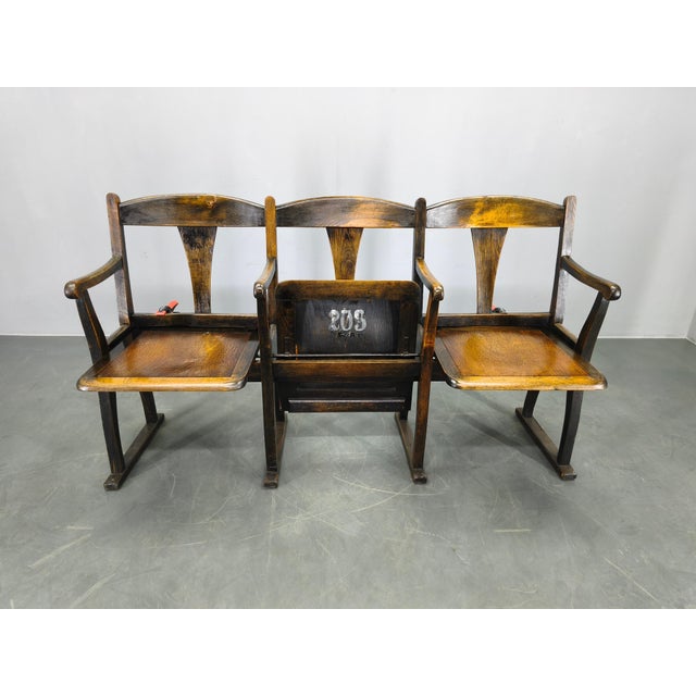 Rare original cinema bench from 1920s Czechoslovakia. Crafted from solid beech wood, this piece features multiple folding...